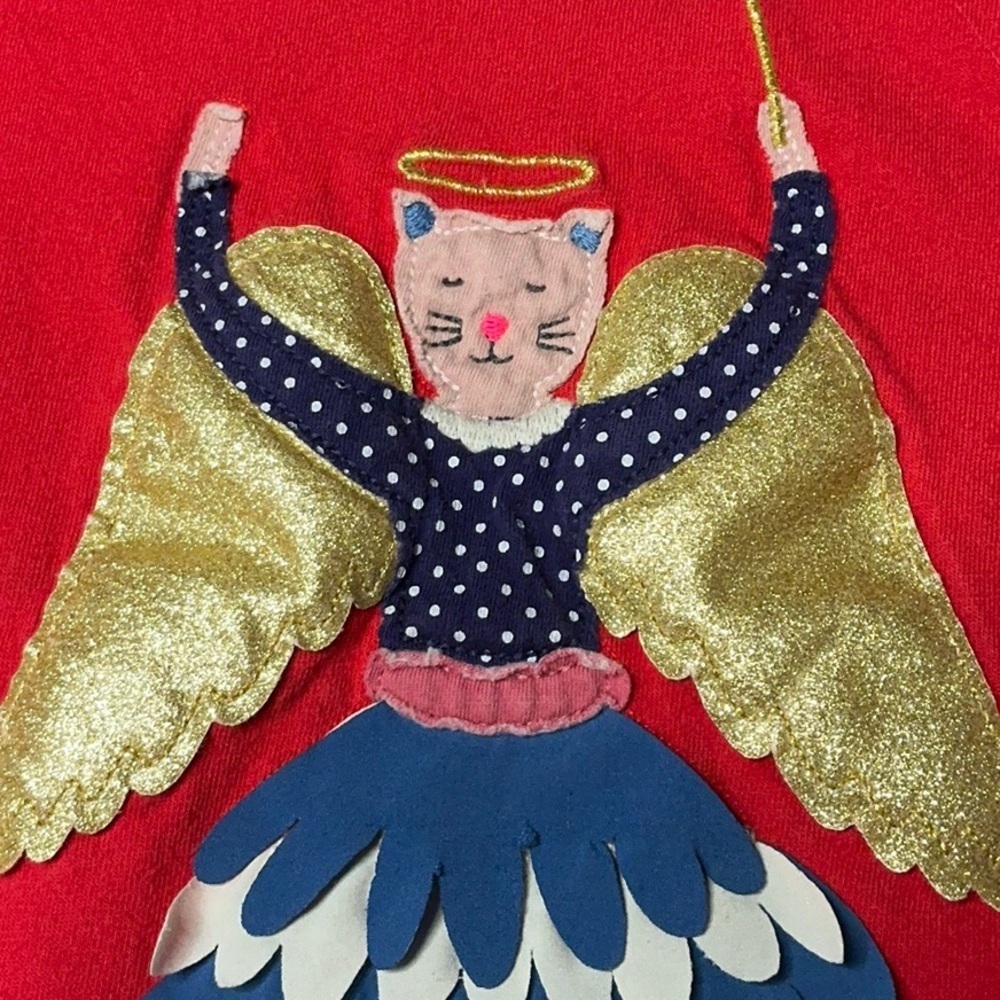Mini Boden Red Cat Angel Appliqué Long Sleeve Tee - Picture 2 of 8